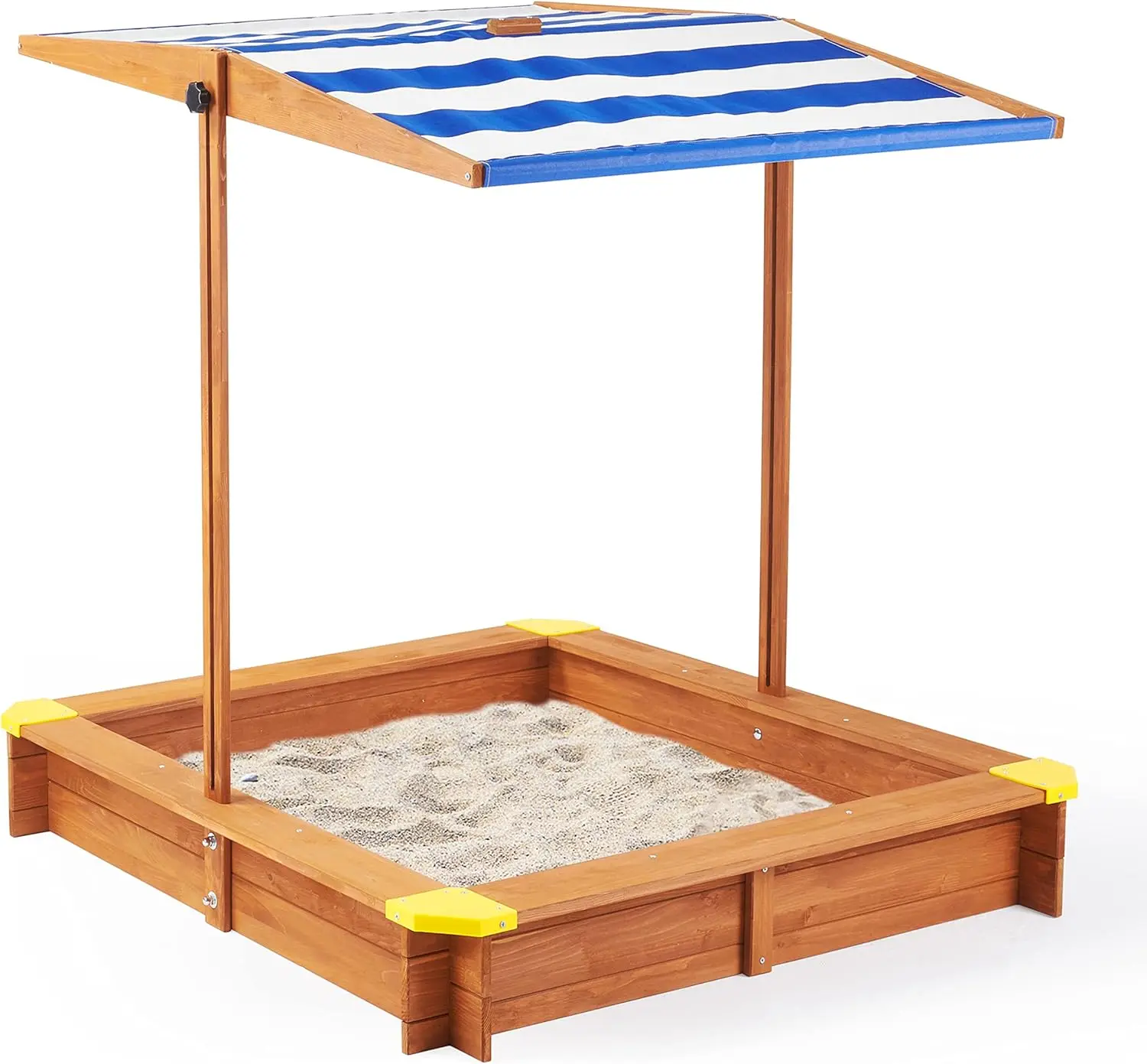 

Kid's Sandbox with Cover, 46''x46'' Outdoor Wooden Sandpit w/Adjustable Canopy for Backyard Play