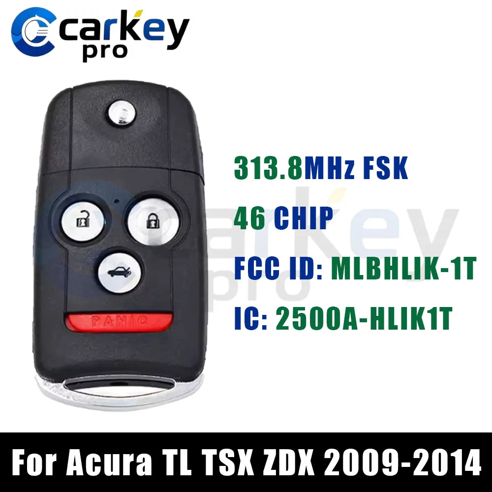 Carkeypro 3 + 1 tecla remota de botón 313,8 MHz MLBHLIK-1T para Acura TL TSX ZDX 2009-2014