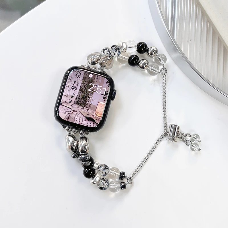 Retro Stenen Ketting Riem Voor Apple Watch Serie 7 Correa 45Mm 41Mm 44Mm Kristallen Link Armband Voor Iwatch Band 8 6 5 4 Se 38 40 42
