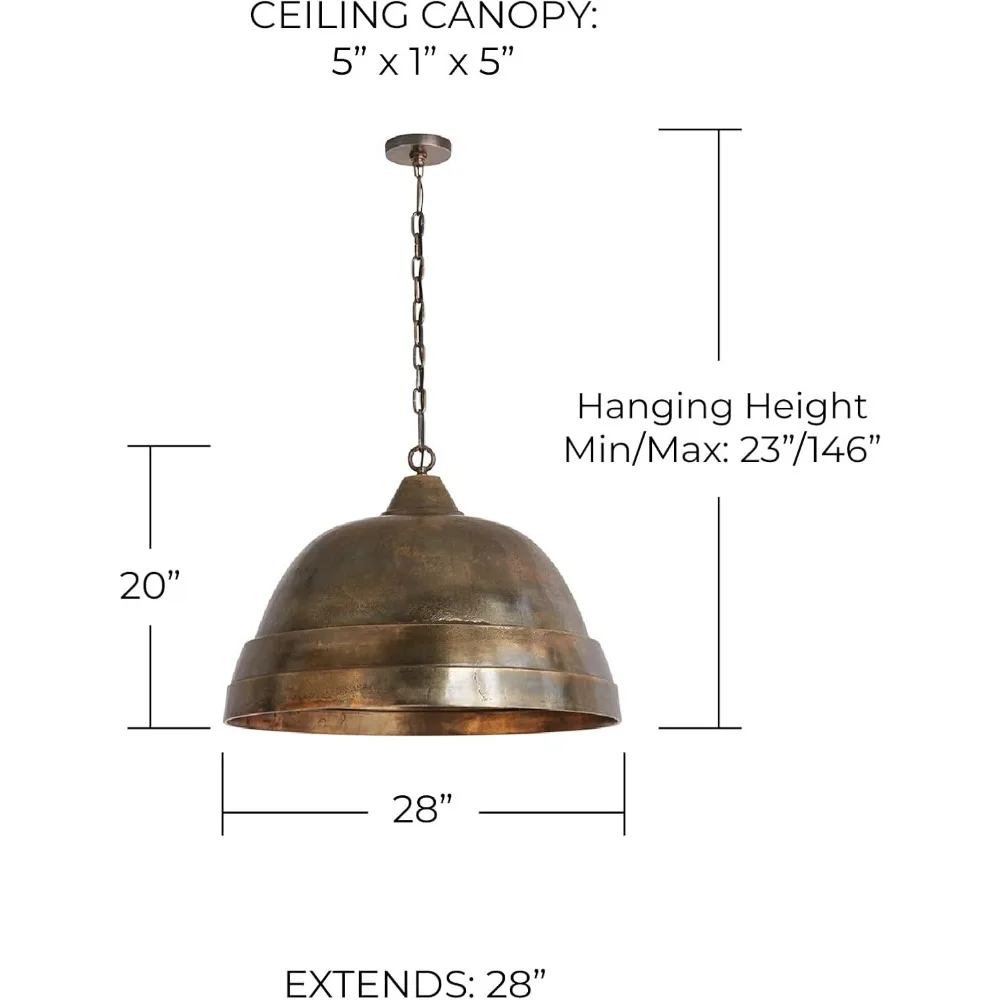 Handcrafted Sand-Cast Aluminum Industrial Metal Dome Pendant, 1-Light 100 Watts, 20