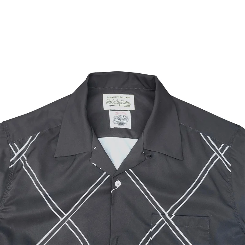 WACKO MARIA Rhombus Dashed Print Heaven Tokyo Black Hawaii Loose Casual Short Sleeve Shirt Brand Shirt