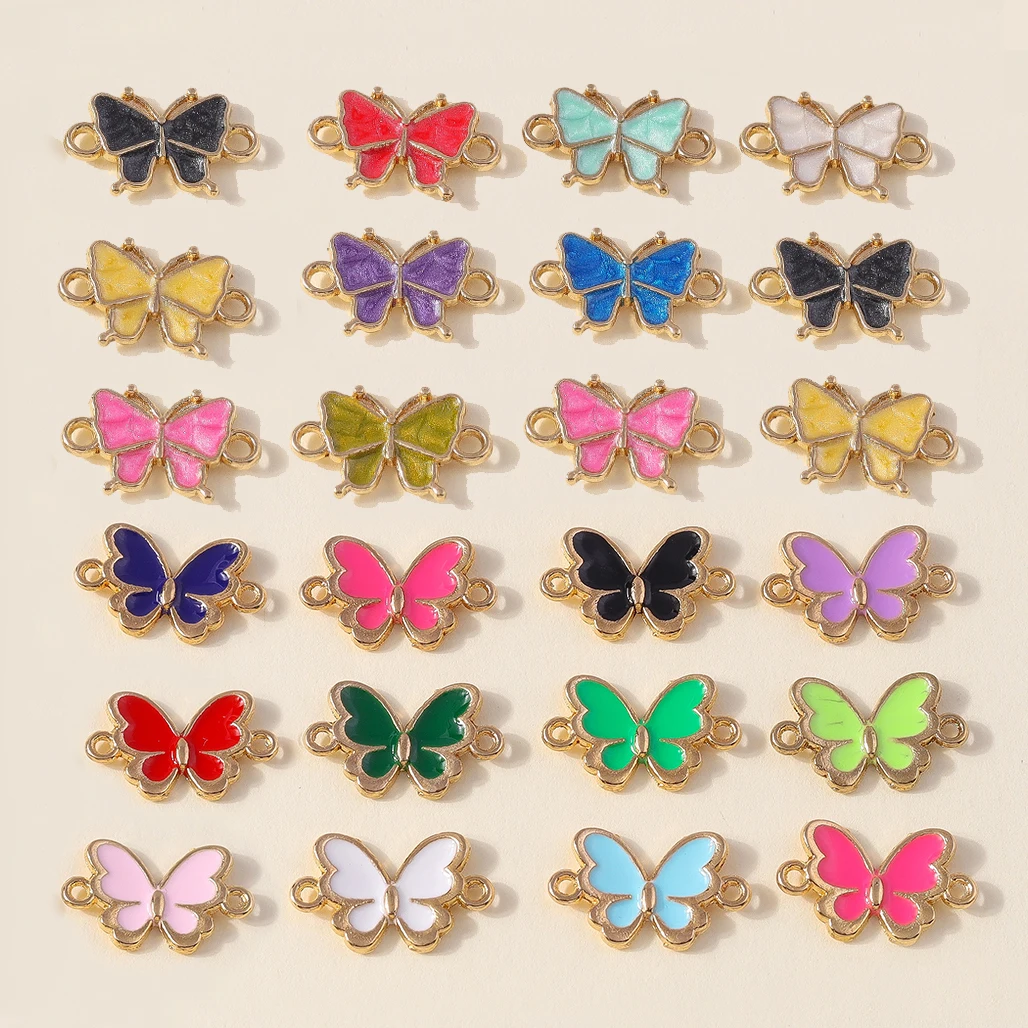 Leslie 10pcs/lot Colorful Mini Butterfly Charm Pendant Connector for Bracelet Necklace DIY Jewelry Making Small Butterfly Charms