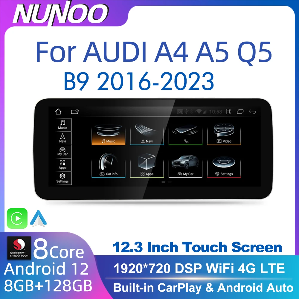 

Автомобильный экран Android 12 для Audi A4 A5 Q5 B9 2016-2022 GPS Navi мультимедийный стерео 8 + 128 Гб RAM WIFI Google Carplay Qualcomm