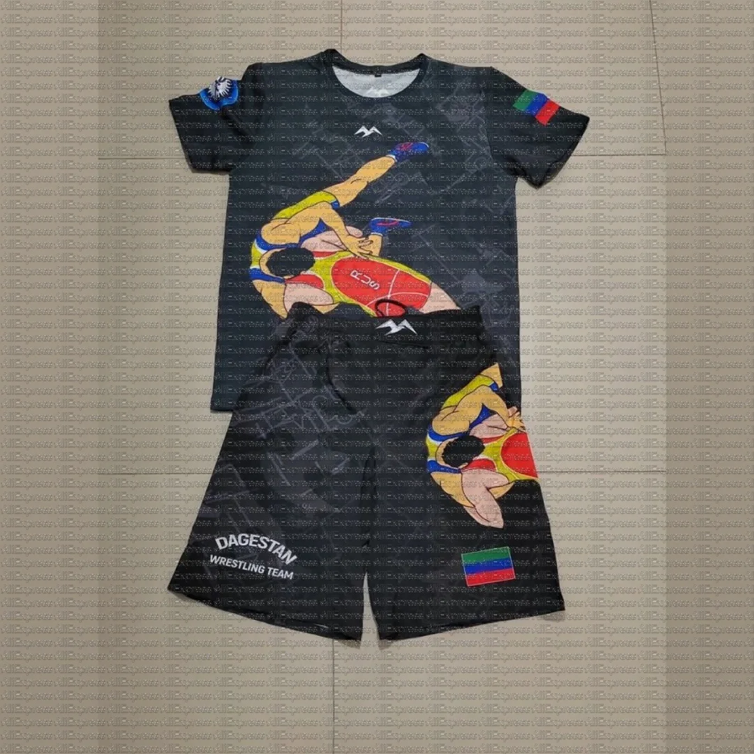 Summer Men Women MMA Quick Drying Boxing Shorts And T-Shirt Set Martial Arts Training Uniform for Fighting Kickboxing Gym Sports