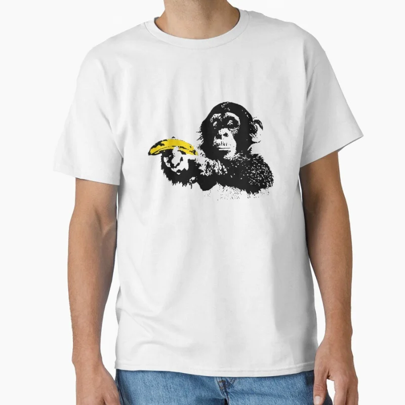 

Banksy banana ape Cute Chimp Funky Monkey Street art Gift T shirt for man Large size Tops chimpanzee Graphic Printed Clothes