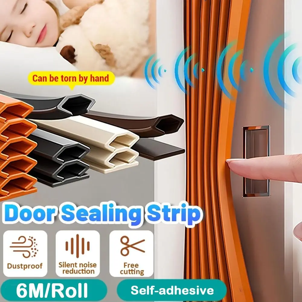 

Уплотнительная лента для дверей и окон, 6 м/рулон, пыле- и ветрозащитная, звукоизоляционная, самоклеящаяся, бесшумная