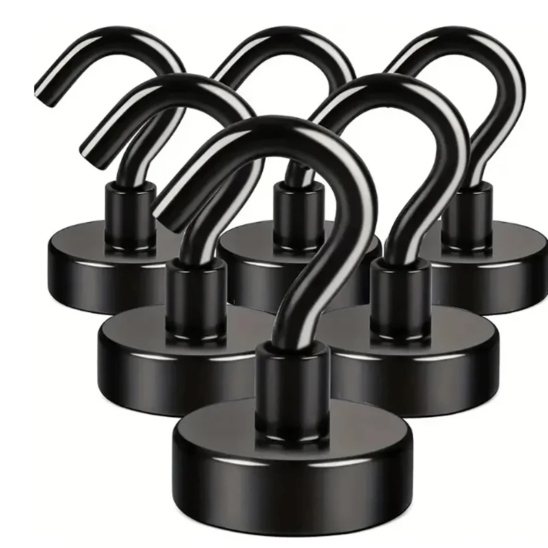 6Pcs Black Magnetic Hook 15 Lbs (Approx 7Kg) Indoor Hangings, Kitchens, Workplaces, Offices and Garages