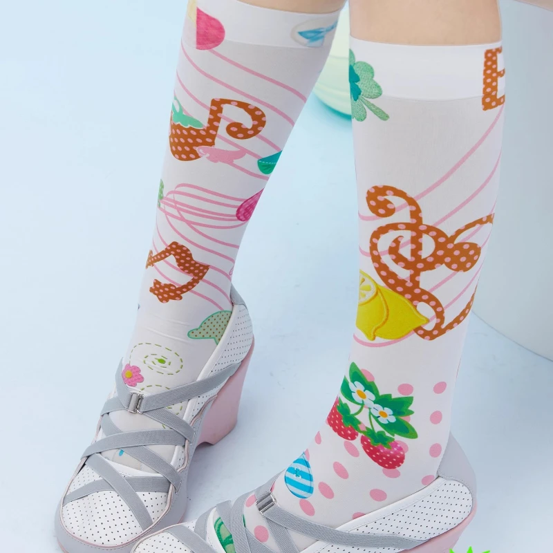 Japanese Original Design Cute Music Note Print White Women's Stockings Autumn New Sweet Cute Versatile Mid-Calf Socks Ladies