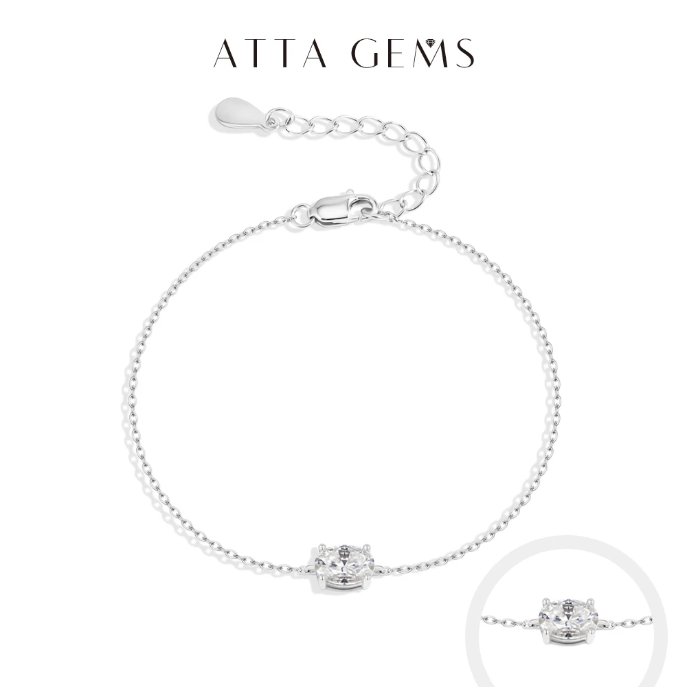 ATTAGEMS D Color VVS1 Oval‑Cut Moissanite Bracelet S925 Silver Gold‑Plated Chain Bracelets For Women Fine Jewelry Gift