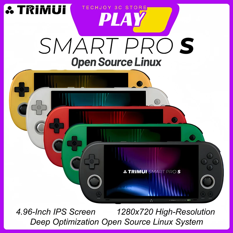 In Stock Trimui Smart Pro S Handheld Game Console Open Source Linux 4.96Inch 1280x720 Allwinner A523 5000mah Rgb TMR Joystick