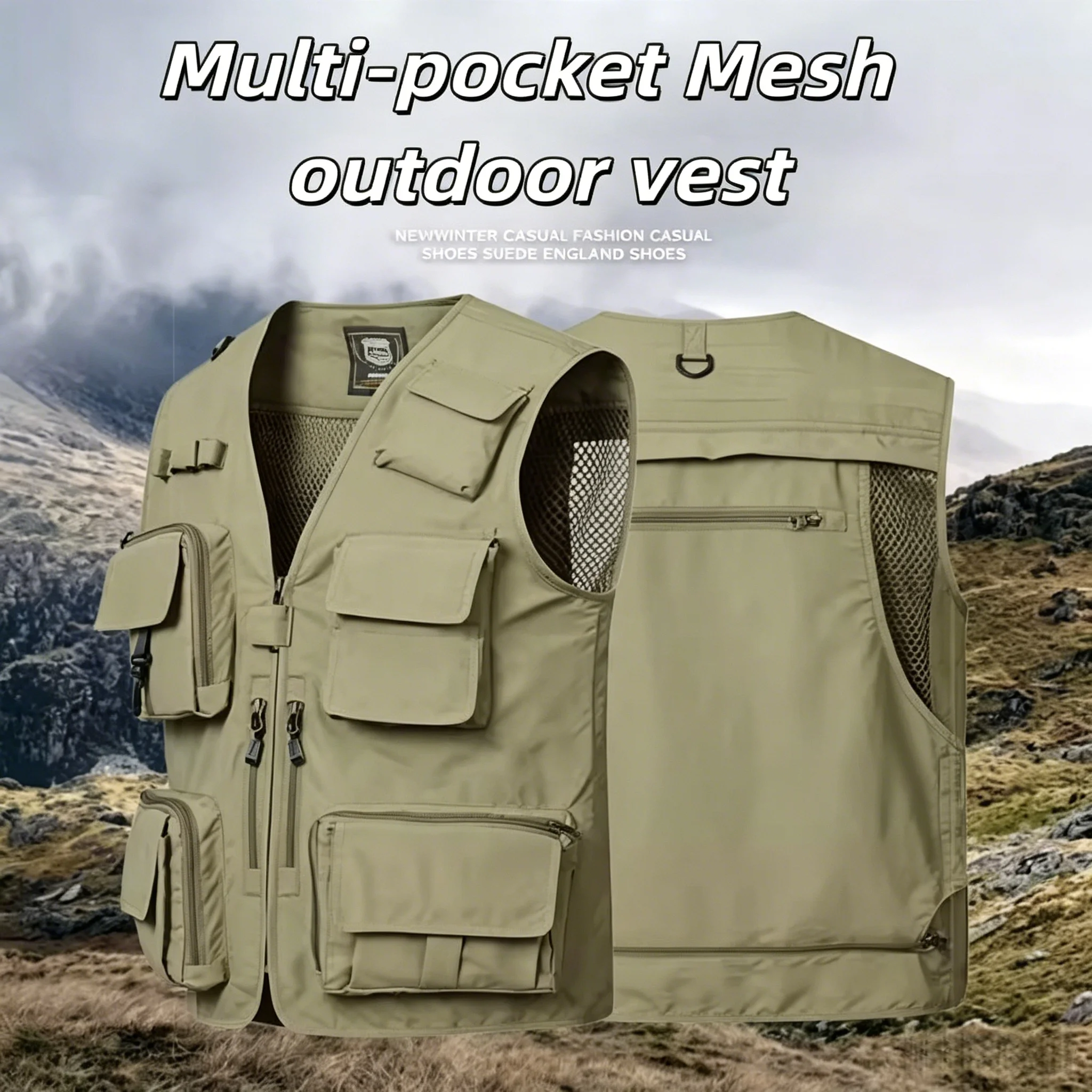 14 Pocket 7XL Casual Mesh Vest Multifunctional Outdoor Camping Photography Fishing Jacket with Multi-pocket And Printed Logo