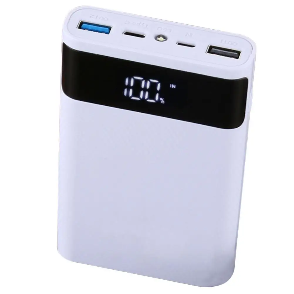 

18650 Case 4 Slot Dual USB White Portable Power Bank Durable Travel Outdoor Use Indicator Overcharge
