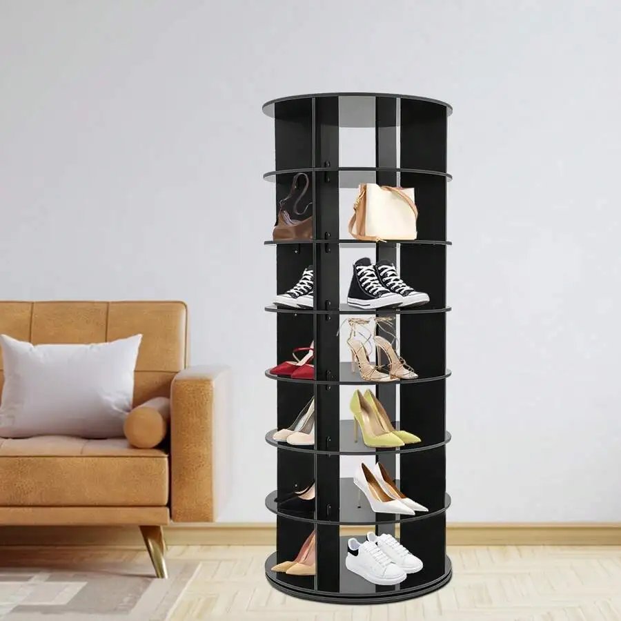 Aohuada 7 Tier Rotating Shoe Rack Tower, Spinning Shoe Display Lazy Susan,Free Standing 360° Shoe Rack Storage Round Carousel For Entryway, For Placing In Foyers, Garages, Hallways, Children'S Rooms (Black)