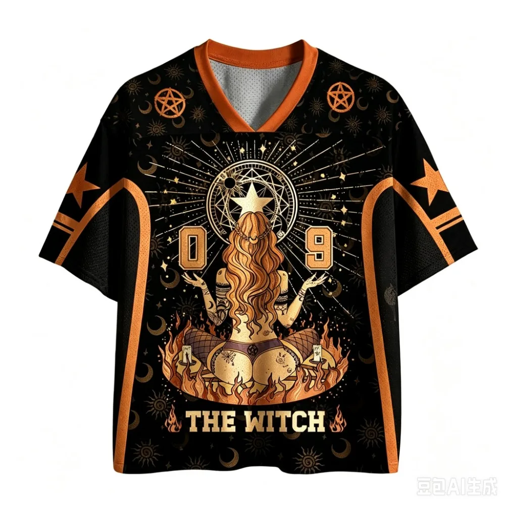 Occult Witch Graphic 3D Printed Men's Women V-neck T-Shirt Retro Harajuku Casual Quick-Dry Sport Y2K Style Parent-Child Clothing view 4
