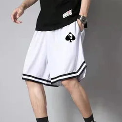 Men's Basketball Pants Casual Sports Shorts Black and White Shorts Casual Street Wear Spade Skull Printed Lace up Shorts