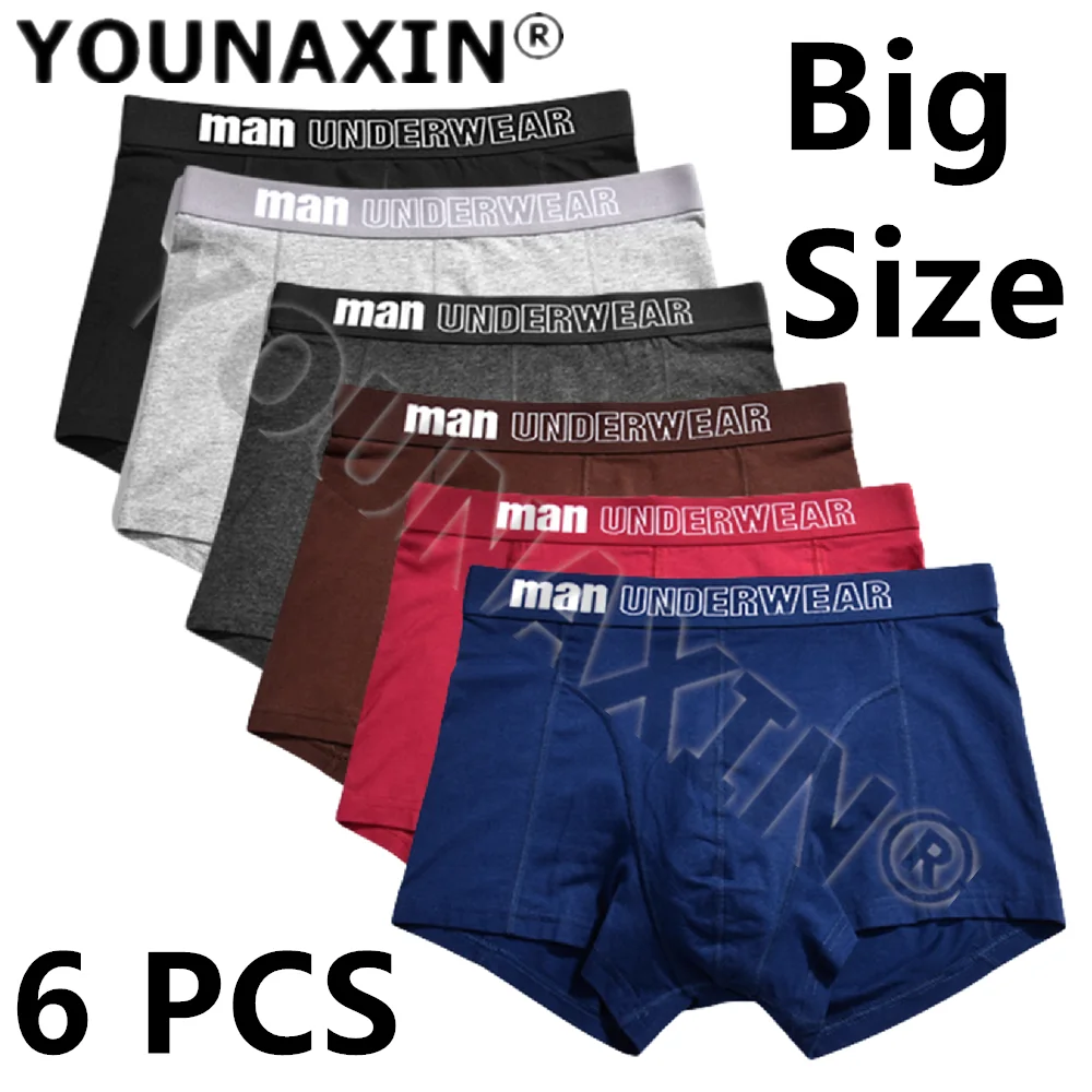 6 Pieces Men Big Size Cotton Underwear Boy Shorts Solid Undies Boxers Briefs Panties Breathable Underpant S M L XL 2XL 3XL