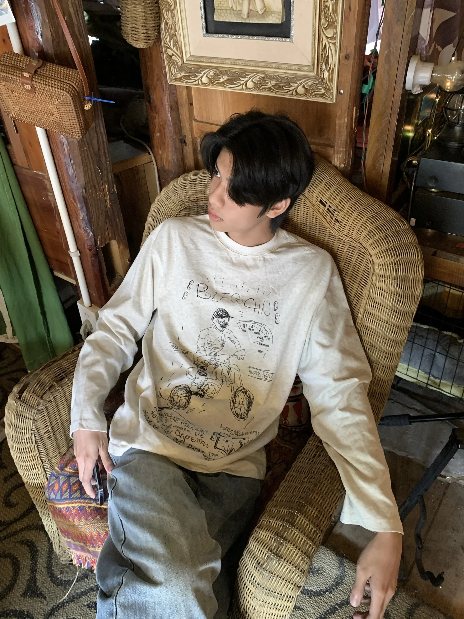 

Loose Casual Long Sve T-irt ex Spring Autumn Trendy Brand Lifeasam American Retro Sle Boting irt Couple Top