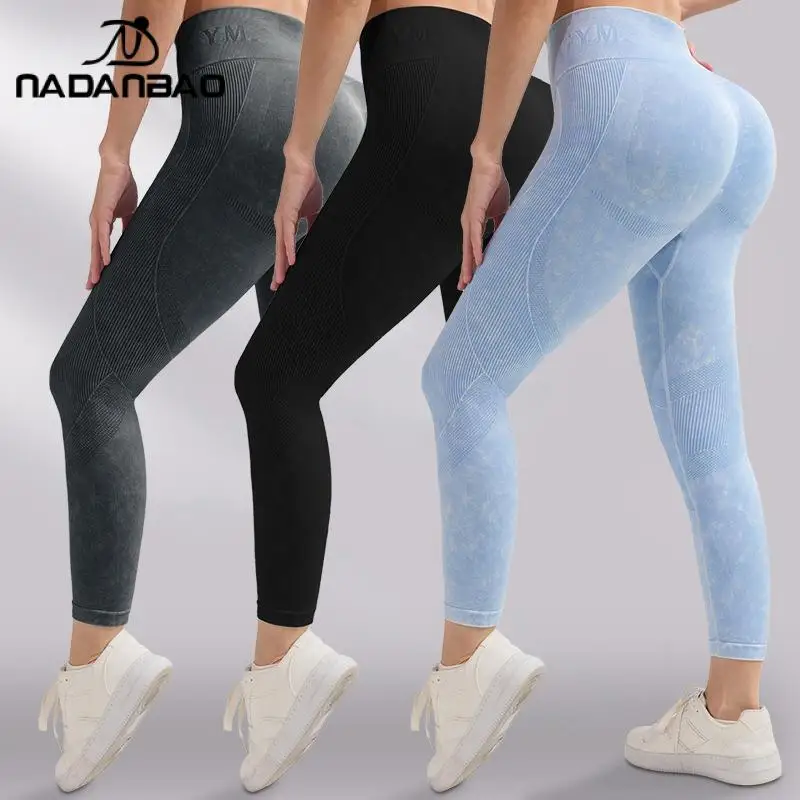 

Nadanbao Waist Letter Peach Hip Yoga Pants Women's High Waist Hip Tight Fitness Pants High Elastic Seamless Sports Tight Pants