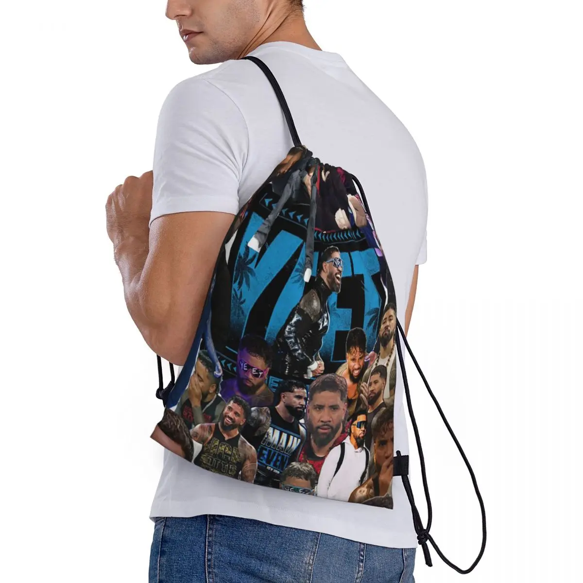 

Jey Uso Yeet Wrestling Wrestler Backpacks Casual Drawstring Bundle Pocket Sports Bag Book Bags for Travel Students