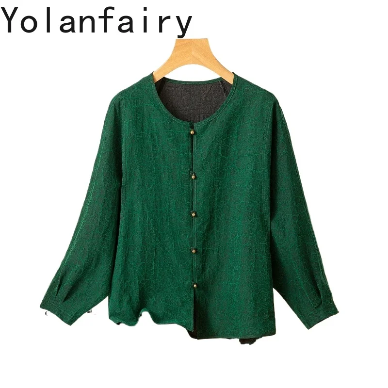 

YOLANFAIRY 100% Natural Mulberry Silk Blouse for Woman 2026 Elegant High Quality Watered Gauze Shirts Female O-neck Women Tops