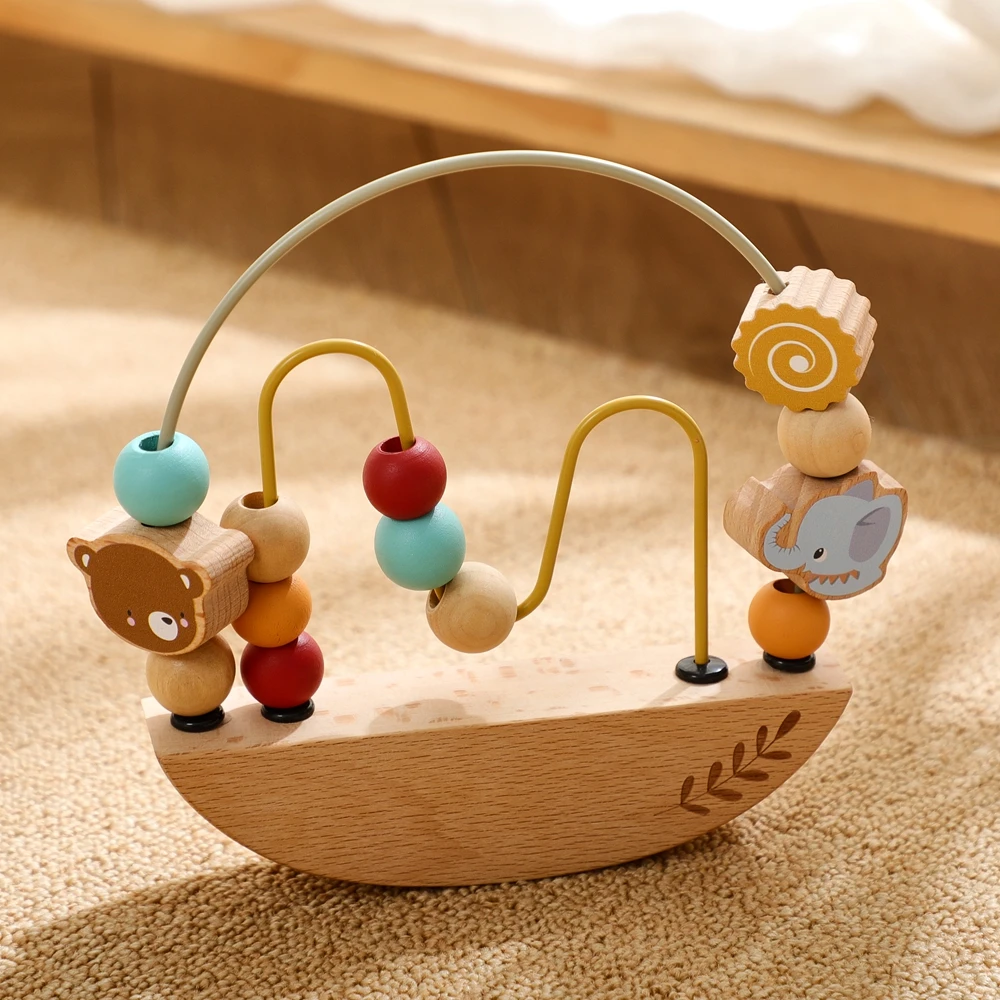 Wooden Bead Toy Montessori Sensory Play Set for Toddlers Cute Animal Design Fine Motor Skills Hand Eye Coordination Learning Toy