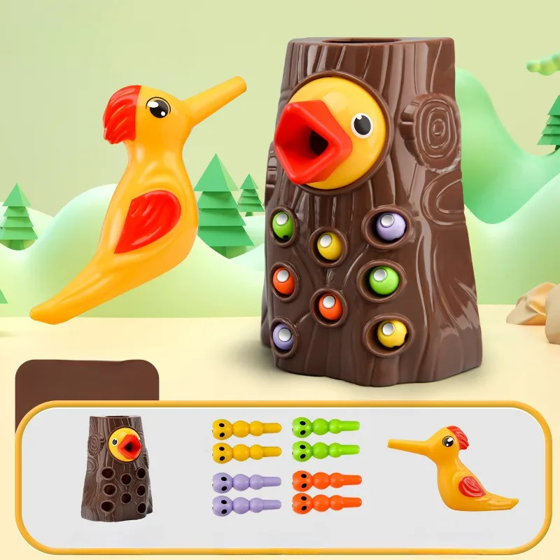 Picchio Giocattoli Pesca Cattura insetti Piccolo gioco Bird Cattura insetti Puzzle magnetico Giocattoli per esercizi di allenamento per la prima educazione