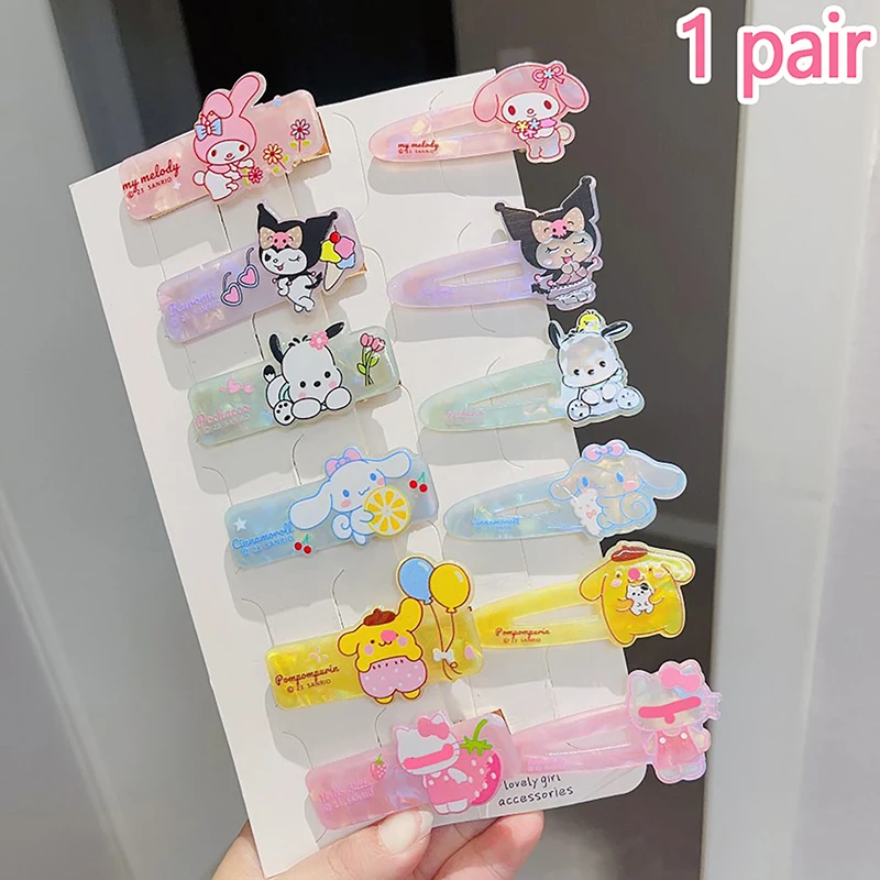 A Pair Sanrio Hello Kitty Hairpin Girl Hair Clips Ornaments Anime Cartoon Headdress Soft Cute Design Hair Accessories Cute Gift