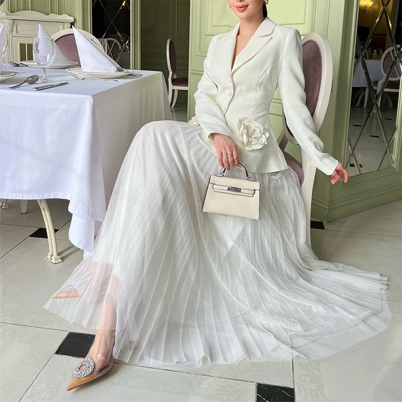 تخصيص أنيقة الخامس الرقبة قطعتين فساتين السهرة الرسمية دعوى زر الطية ثلاثية الأبعاد زهرة زين فساتين لحضور الحفلات الموسيقية 2025