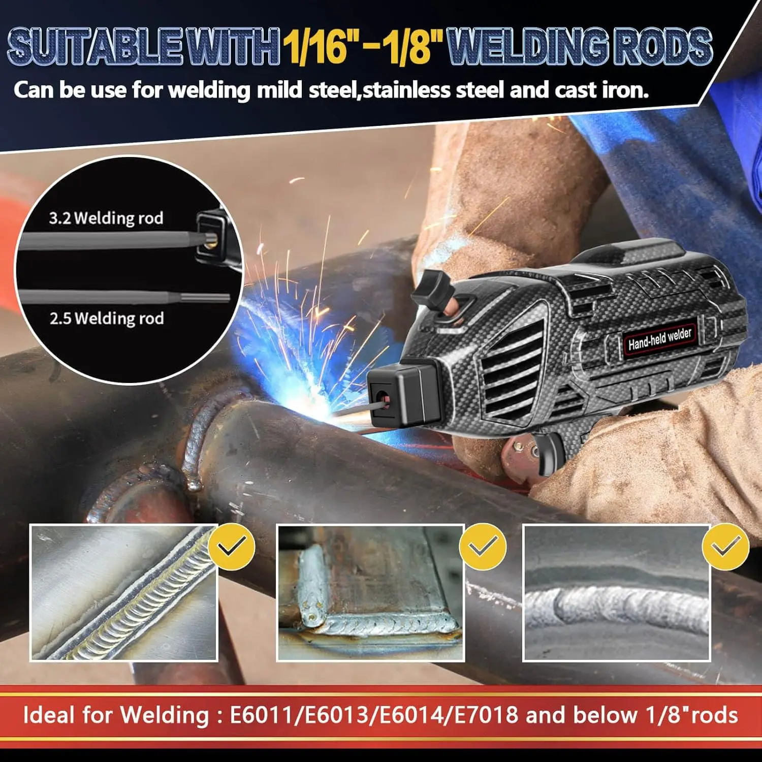 Welding Machine Handheld,110V 140A Upgraded Welder With Reinforced Carbon Fiber Texture Material,Portable Welder