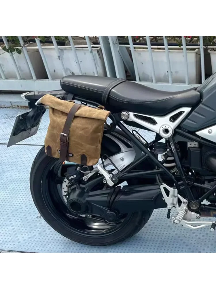 AliExpress NONE Satchel Vintage Motorcycle Side Bag Waterproof oil wax Canvas Hanging Bag for Small E-bike Hanging Toolkit