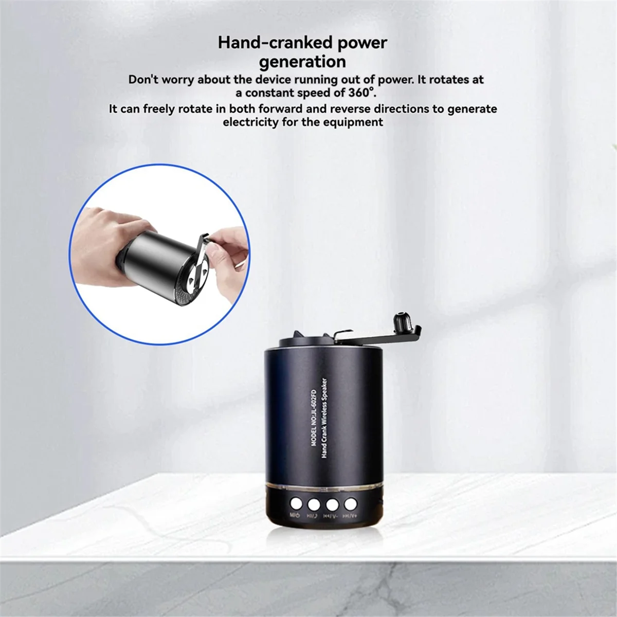 Altavoz Bluetooth con manivela A20M, altavoz inalámbrico portátil con Radio de emergencia AM/FM para acampar al aire libre, color negro