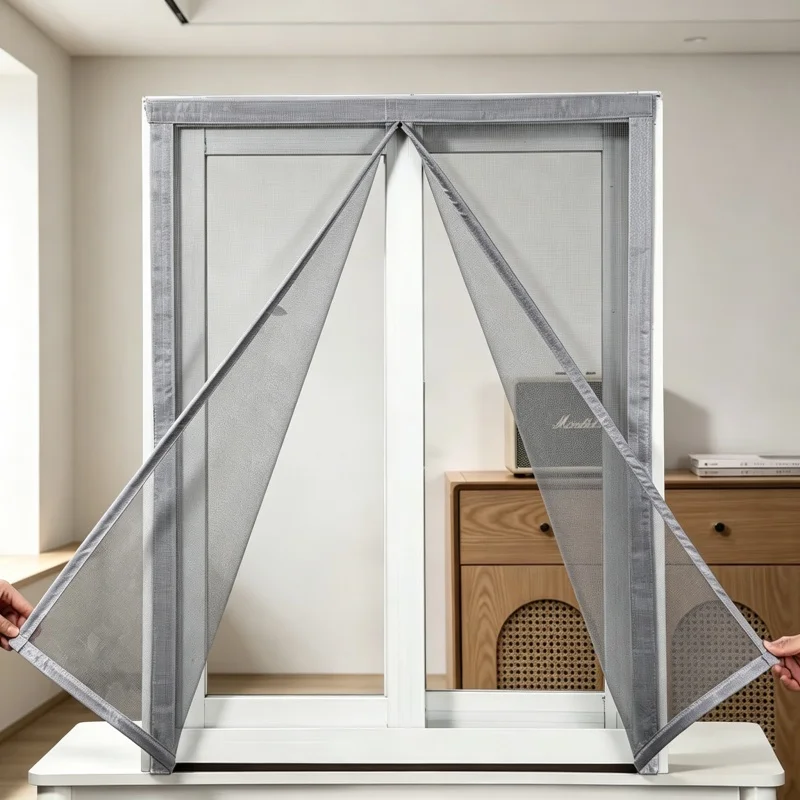 Customized gray magnetic screen window, household mosquito and insect repellent Velcro screen window