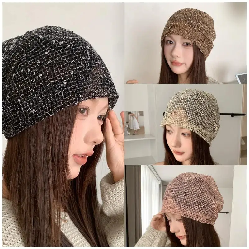 Japanese Retro Hollow-Out Headscarf for Women Summer Thin Breathable Korean Style Loose-Fitting Hat Versatile Trendy Beanie