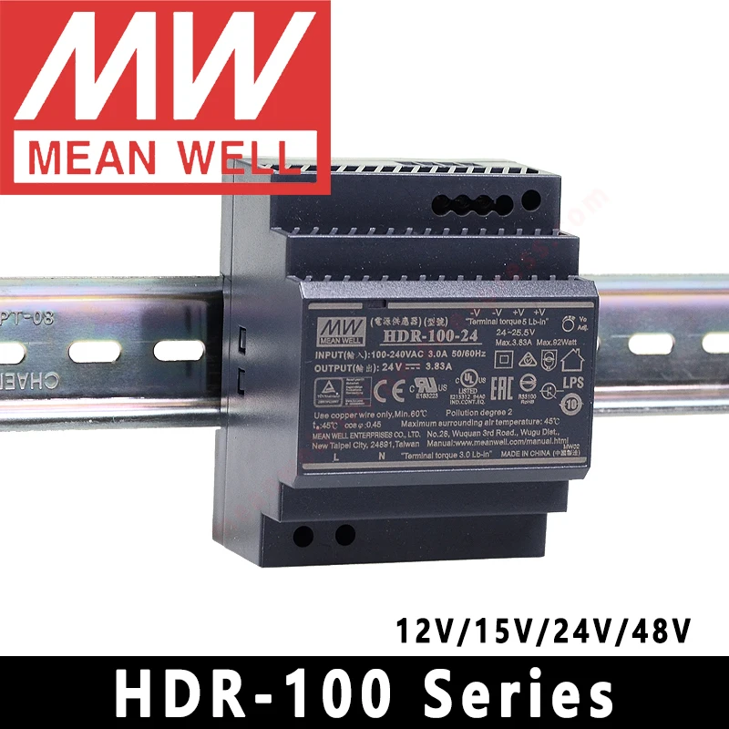 Mean Well DIN Rail LED Driver HDR-100 Series meanwell 12v/15v/24v/48v LED Transformer LED Power Supply Adapter