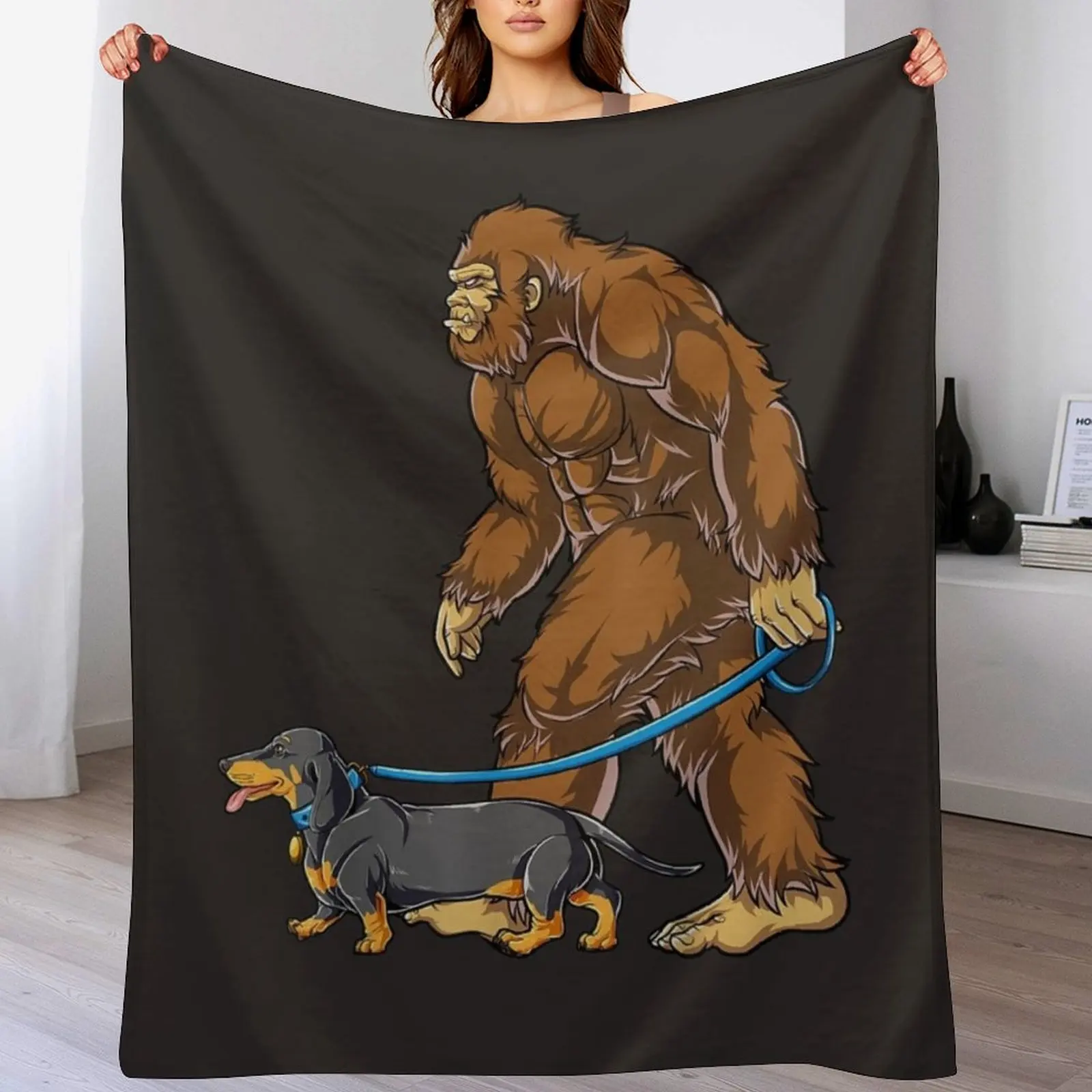 Bigfoot Dog Walk Dachshund Sasquatch Throw Blanket Soft Big Bed Blankets