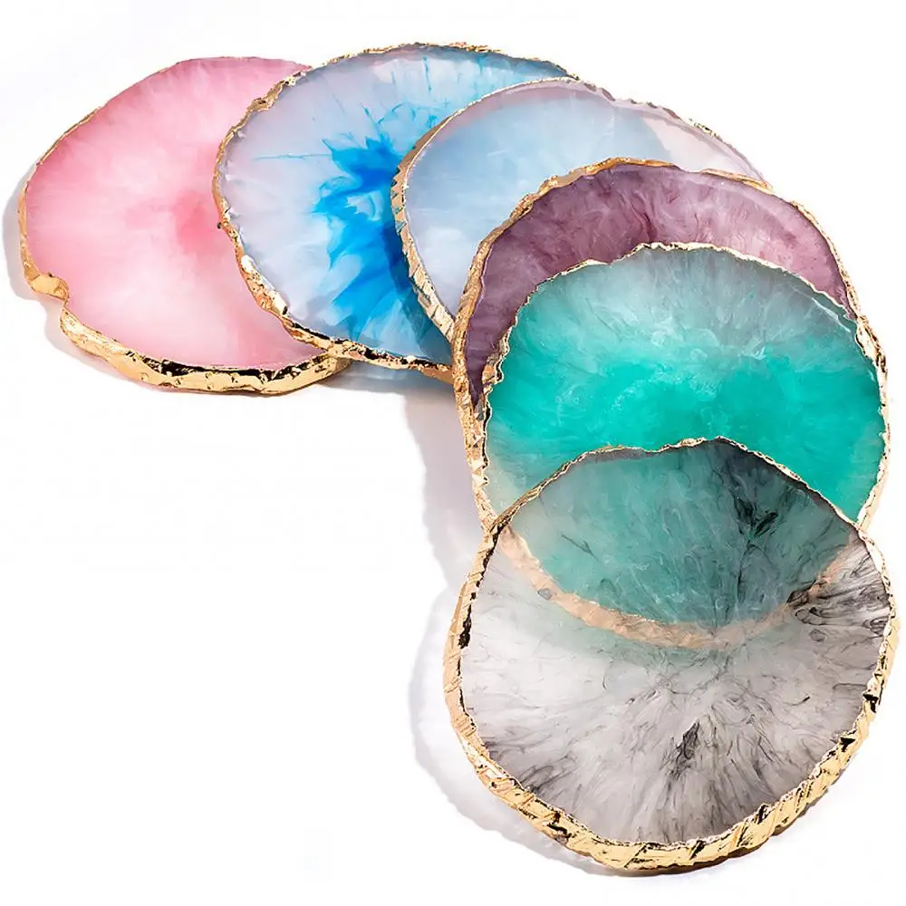 Round Resin Agate Stone Nail Color Palette Jewelry Display Golden Edge Resin Mixing Drawing Paint Manicure Display Shelf