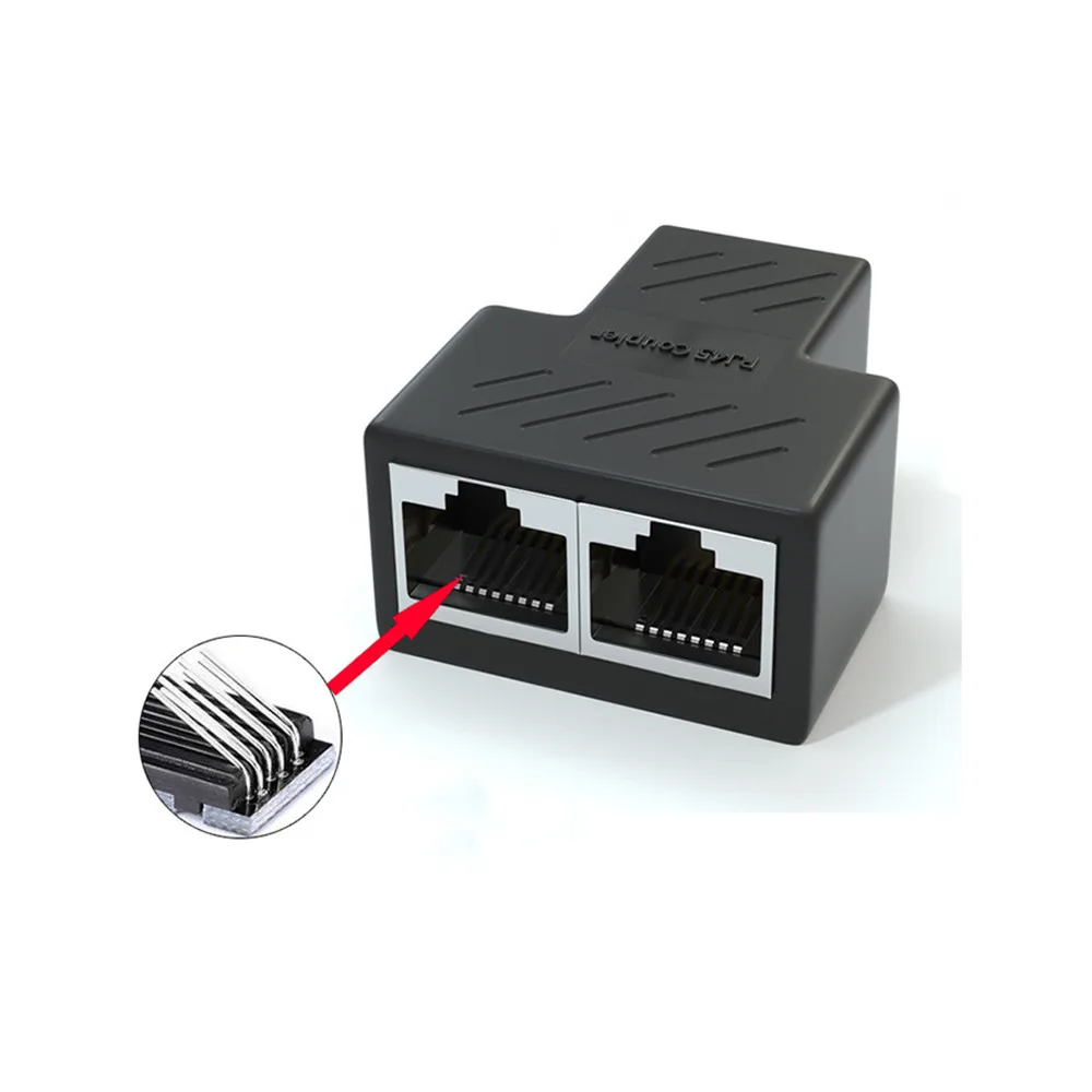 1Pc 1 To 2 Way LAN RJ45 Extender Splitter Ethernet Adapter For Internet Cable Connection 1 Input 2 Output High Quality