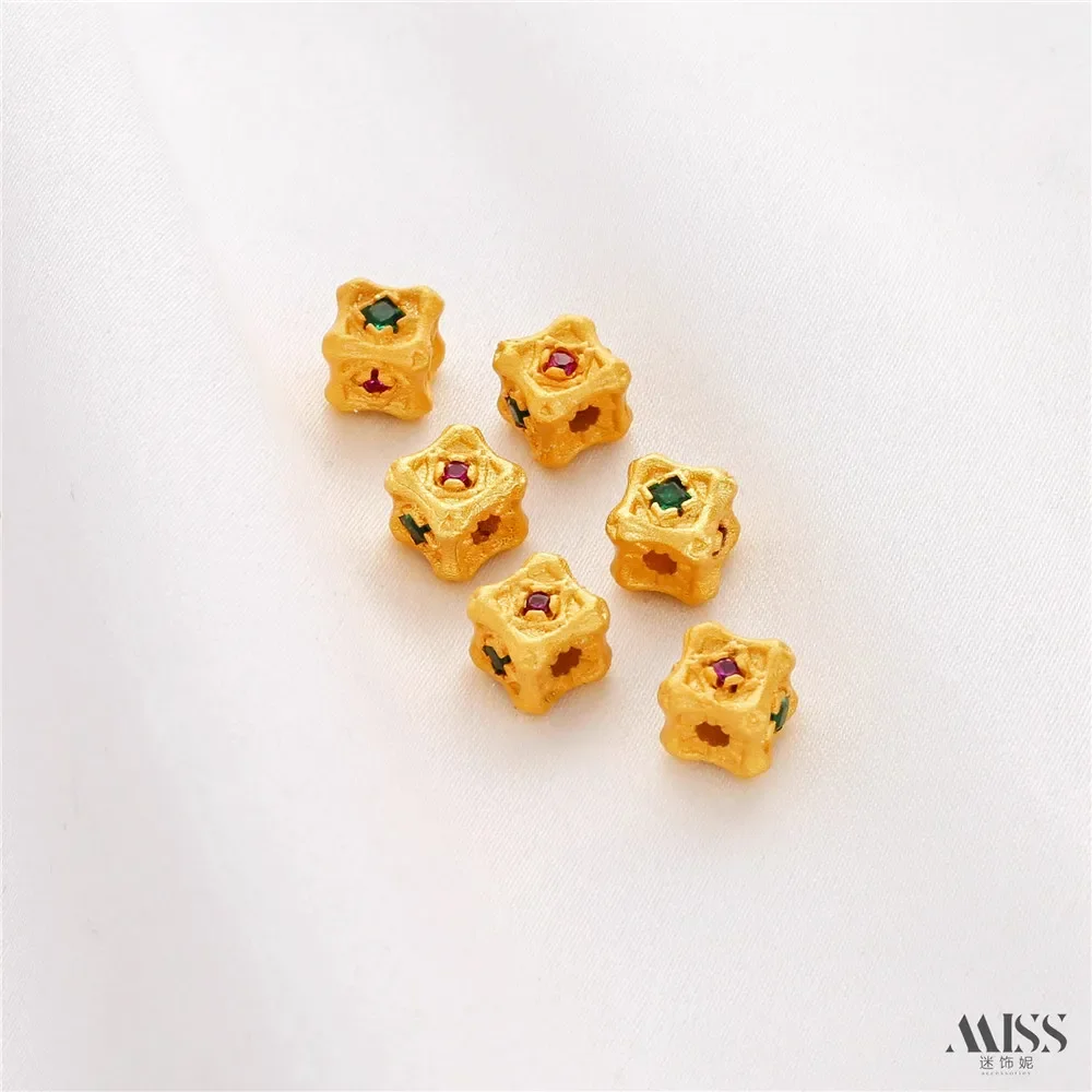 Matte Gold Color Retention Ancient Gold Inlaid Zircon Bone Square Bead Top Bead DIY Wenwan Bracelet Accessories