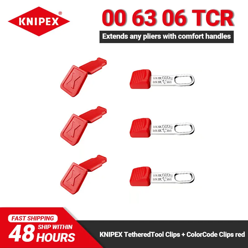 KNIPEX 00 63 06 TCR TetheredTool Clips + ColorCode Clips Red with 3 Pieces Each