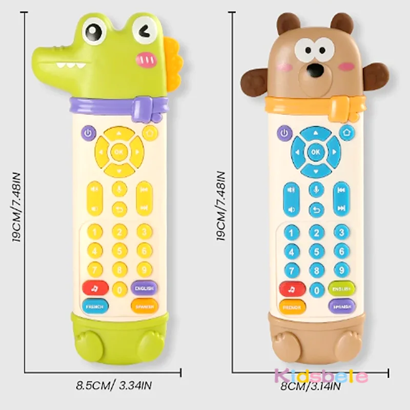 赤ちゃん向け漫画動物テレビリモコン型ハンドグリップ、音楽付き3ヶ国語早期教育感覚玩具、幼児用睡眠おもちゃ