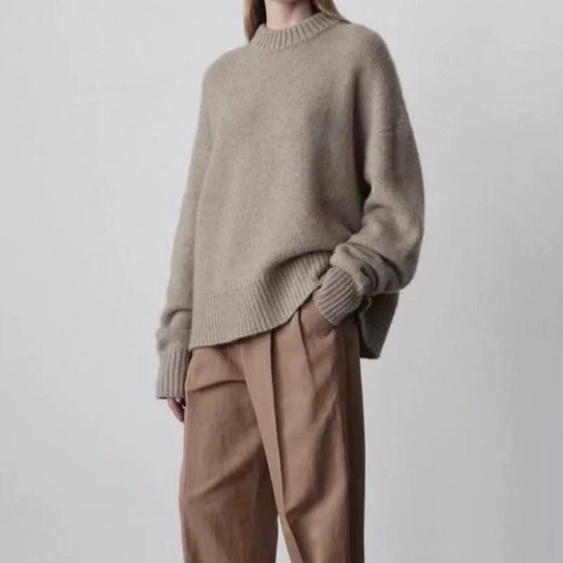 2022 autunno e inverno nuovo addensato girocollo profilo allentato Pullover lavorato a maglia maglione di puro Cashmere donna