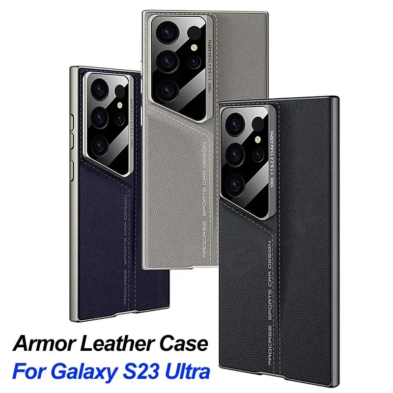 

Plain Leather Blade Armor Case For Samsung Galaxy S23 Ultra 360 Full Protective Shockproof Hard Cover for Galaxy S24 Ultra Case