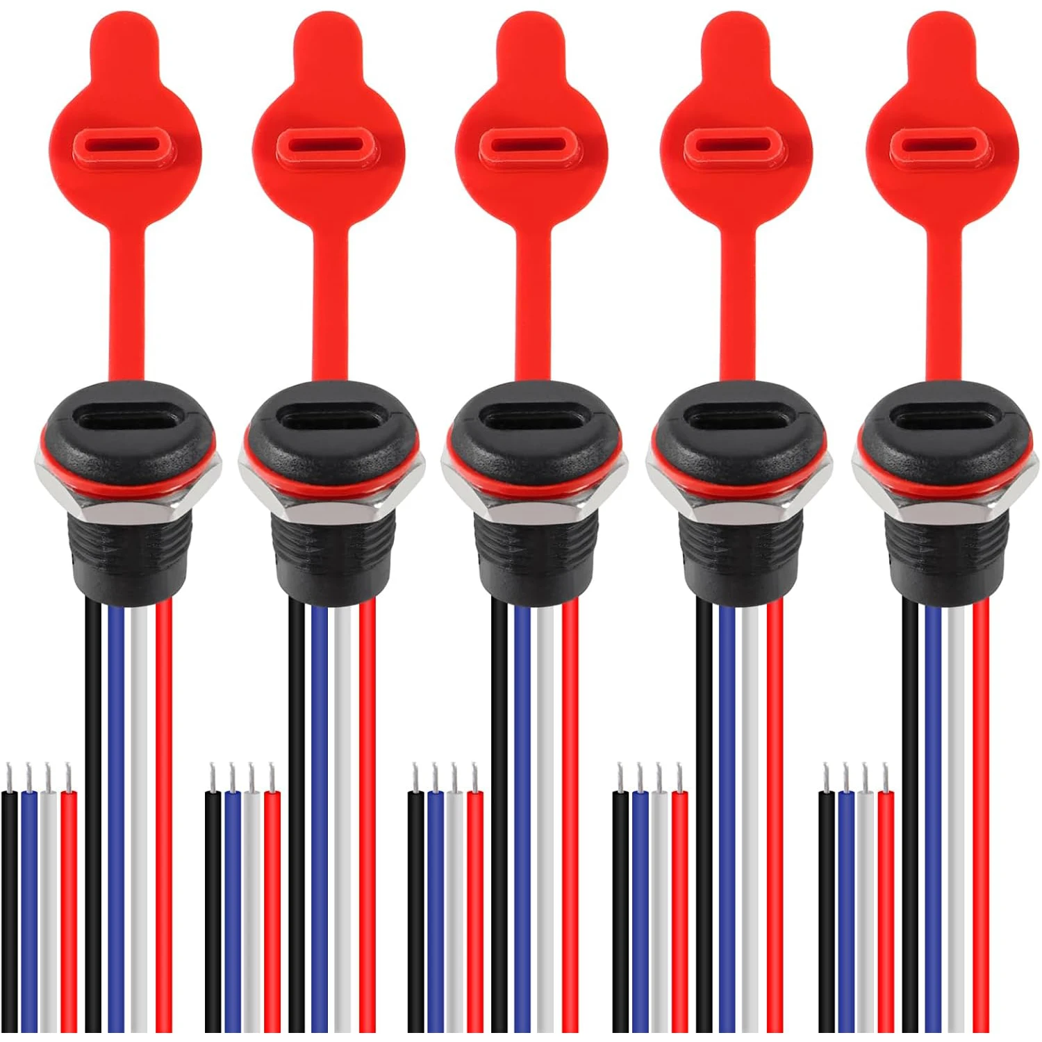 5Pcs 4Pin Charging Socket Female Mount Connector Adapter USB Type-C Port Charging Interface Socket Female Type C 3A waterproof