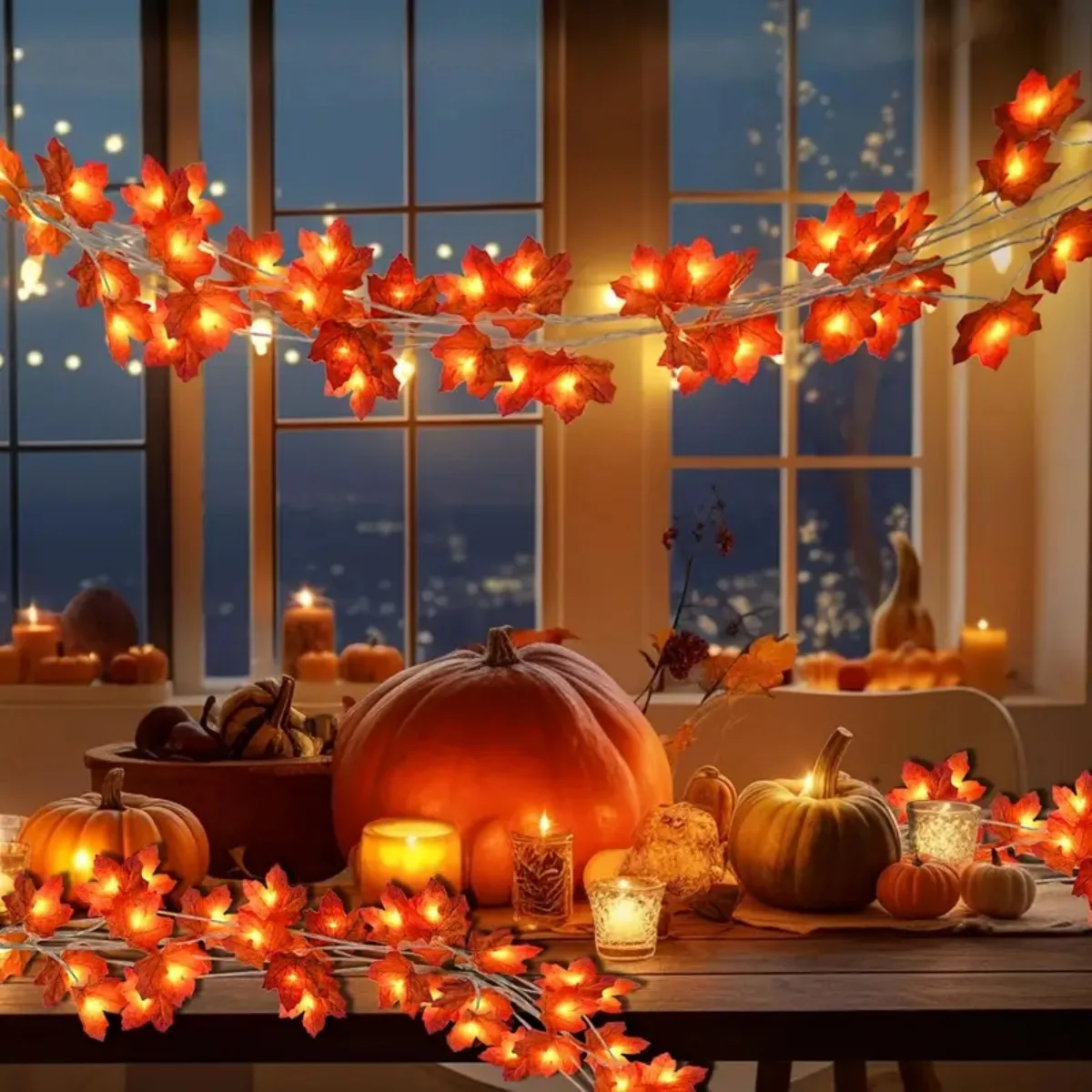 1pc 10/20/30/40 LED Fall Maple String Light Hanging Halloween Decorative Lamp Battery Powered For Home Bedroom Living Room Decor