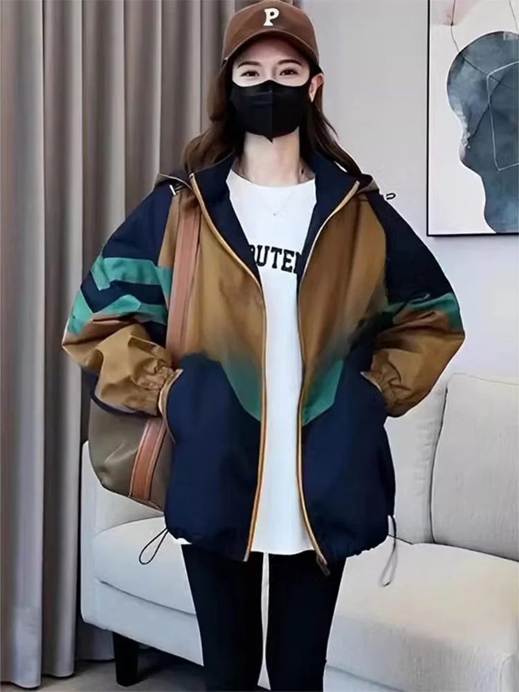 

Модный лоскутный дизайн, женский тюнер с капюшоном, весна-осень 2023, новинка Sle, уникальная рабочая одежда, джерт, свободная посадка для поездок на работу