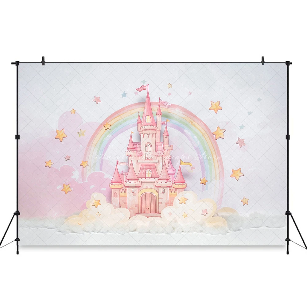 Clouds Pink Dream Castle Backgrounds Cake Smash Kids Adult Photography Props Child Baby Princess Theme Decors Photo Backdrops