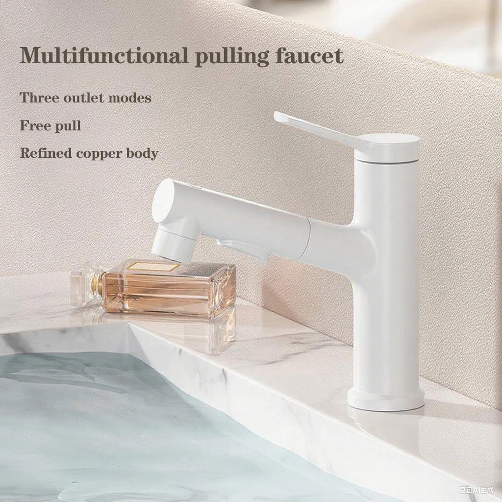 

Алюминиевый сплав с одной ручкой, смеситель для раковины в ванной комнате, выдвижной излив, настенный смеситель для горячей и холодной воды для умывальника