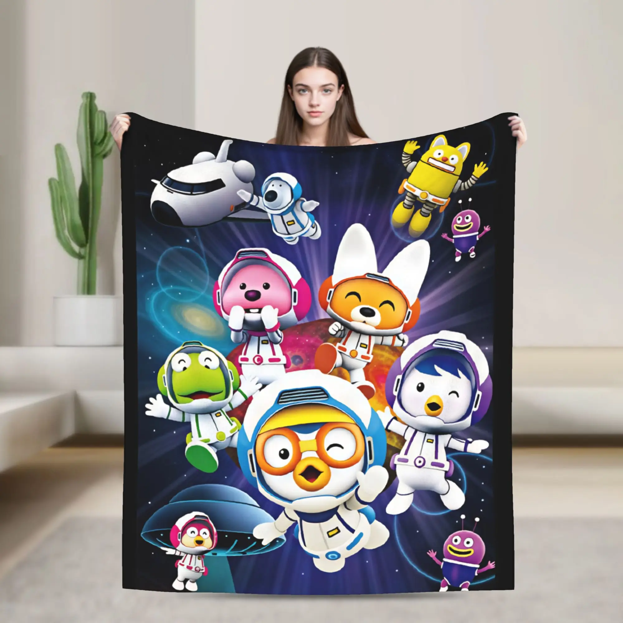 Cartoon Penguin Flannel Blanket AnimePororooed Super Warm Bedding Throws for Students Couch Bed Fashion Bedspread Bed Cover