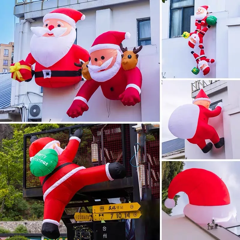 6ft natal inflável telhado decorações ao ar livre escalada santas engraçado pendurado papai noel inflável com saco de presente para beirais da janela