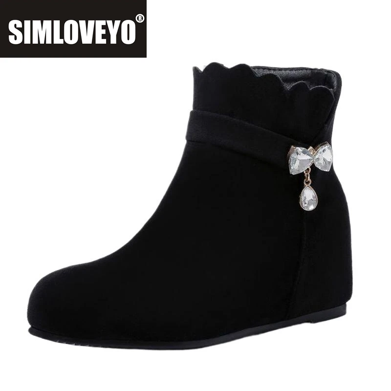 

SIMLOVEYO женские ботильоны для отдыха с круглым носком на увеличенном каблуке 5 см из флока и замши с кристаллами, размер 42, 43, повседневная обувь